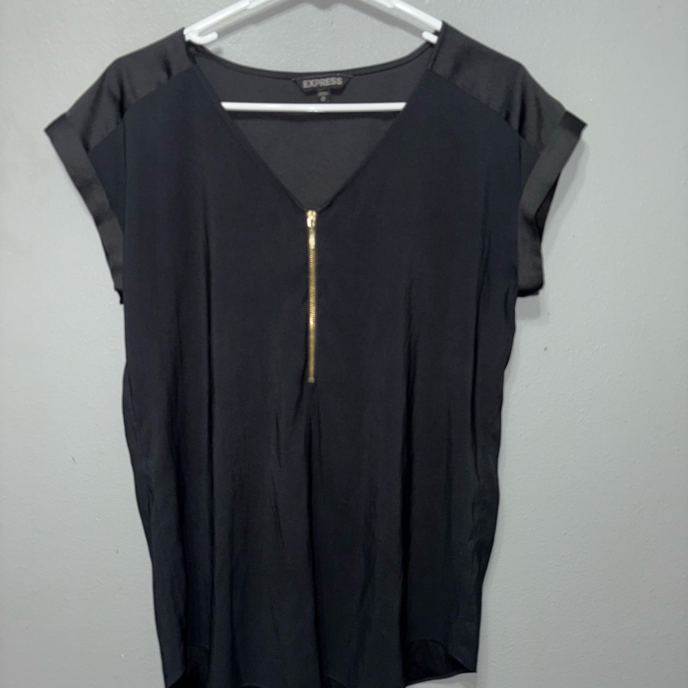 Express Black and Gold Cap Sleeve Blouse